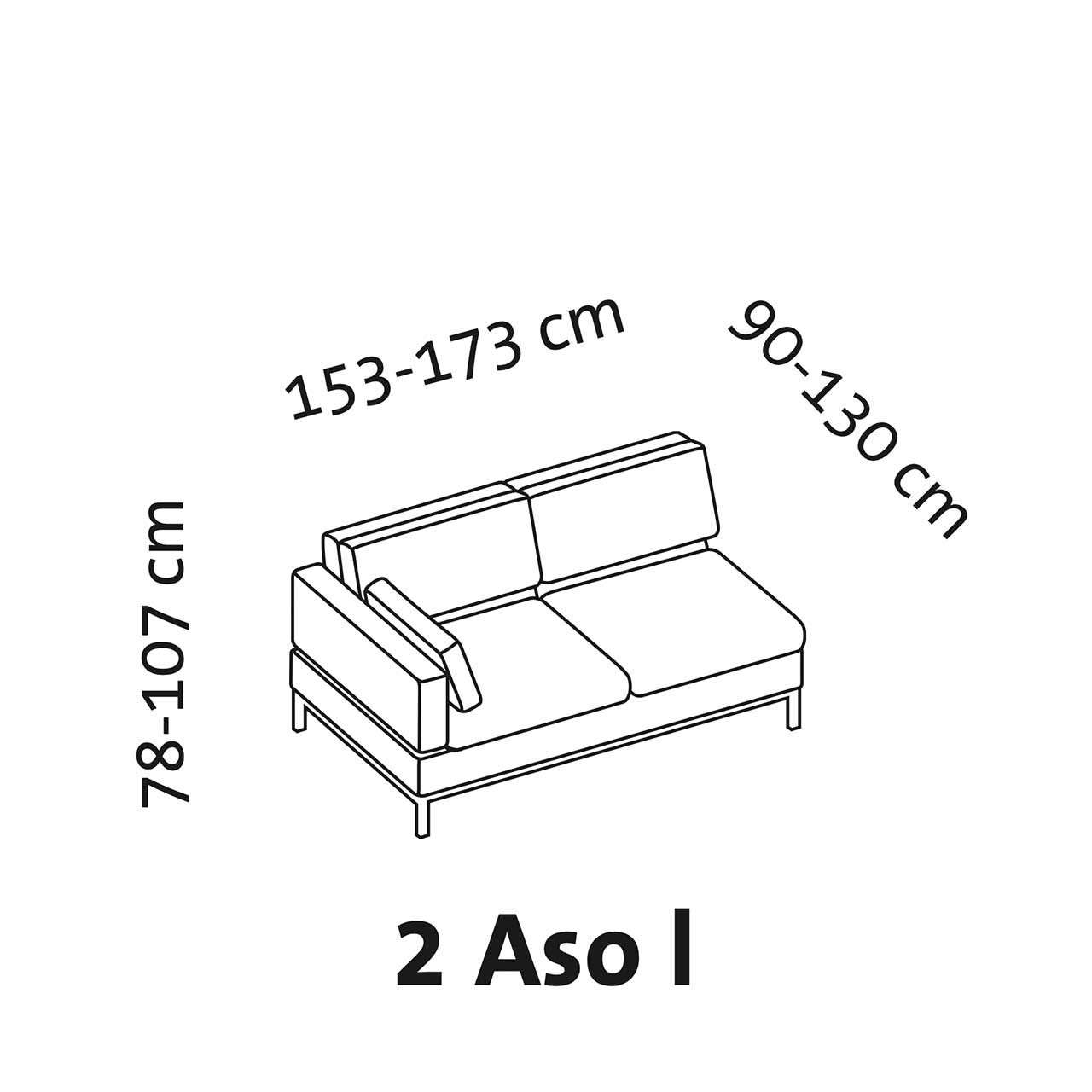 Maßzeichnung brühl tomo compact Anstellsofa 2-Sitzer