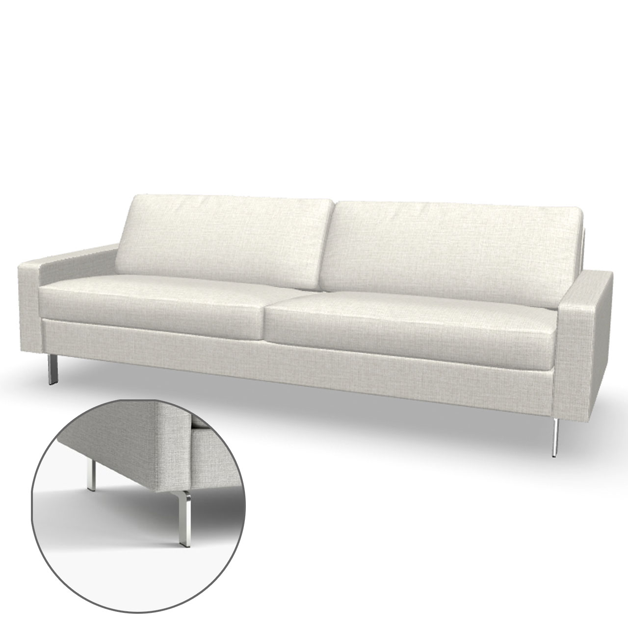 Generiertes 3D-Bild des Sofas COR Conseta mit Edelstahl-Schmalfüßen.