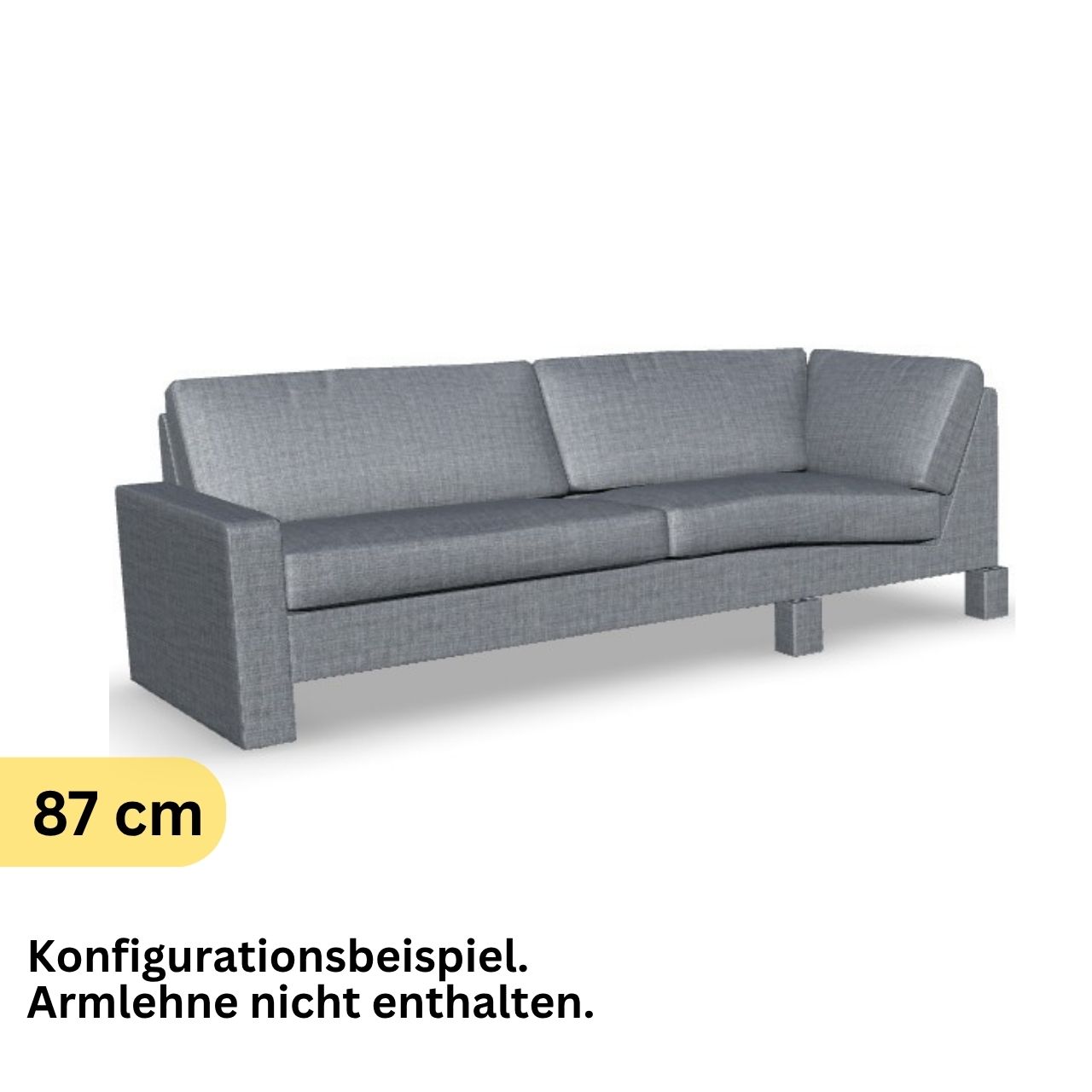 Eckabschlusselement mit Ecke rechts in grauem Stoff.