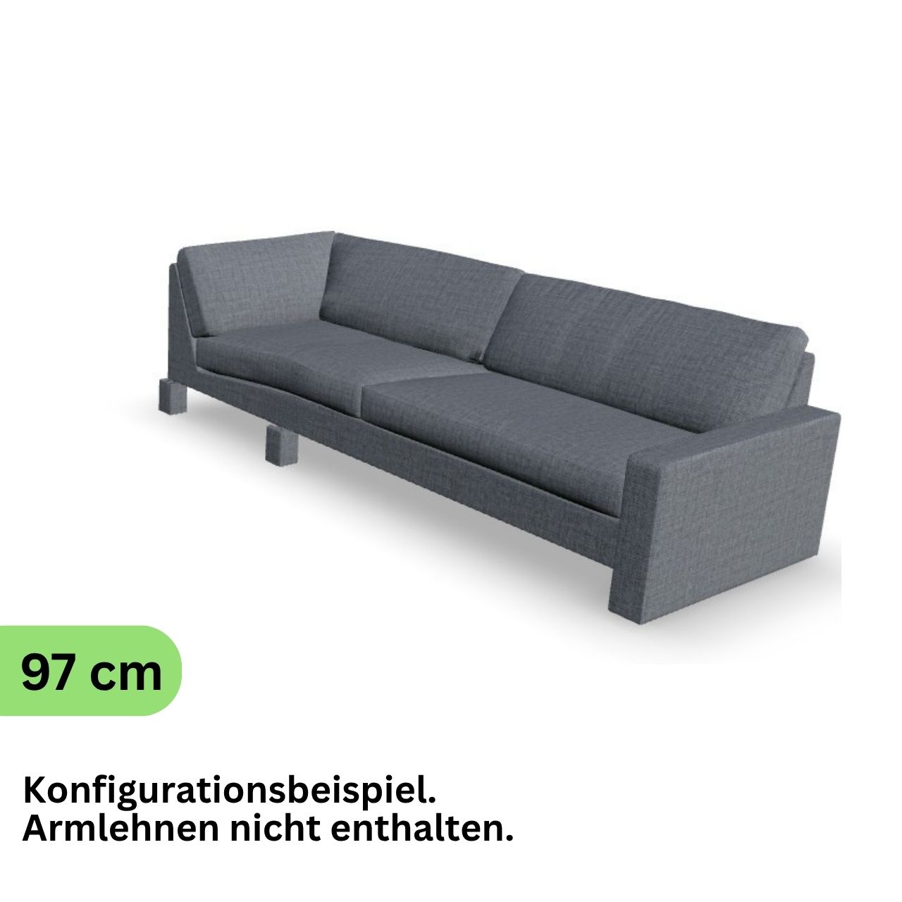 Eckabschlusselement mit Ecke links in grauem Stoff.