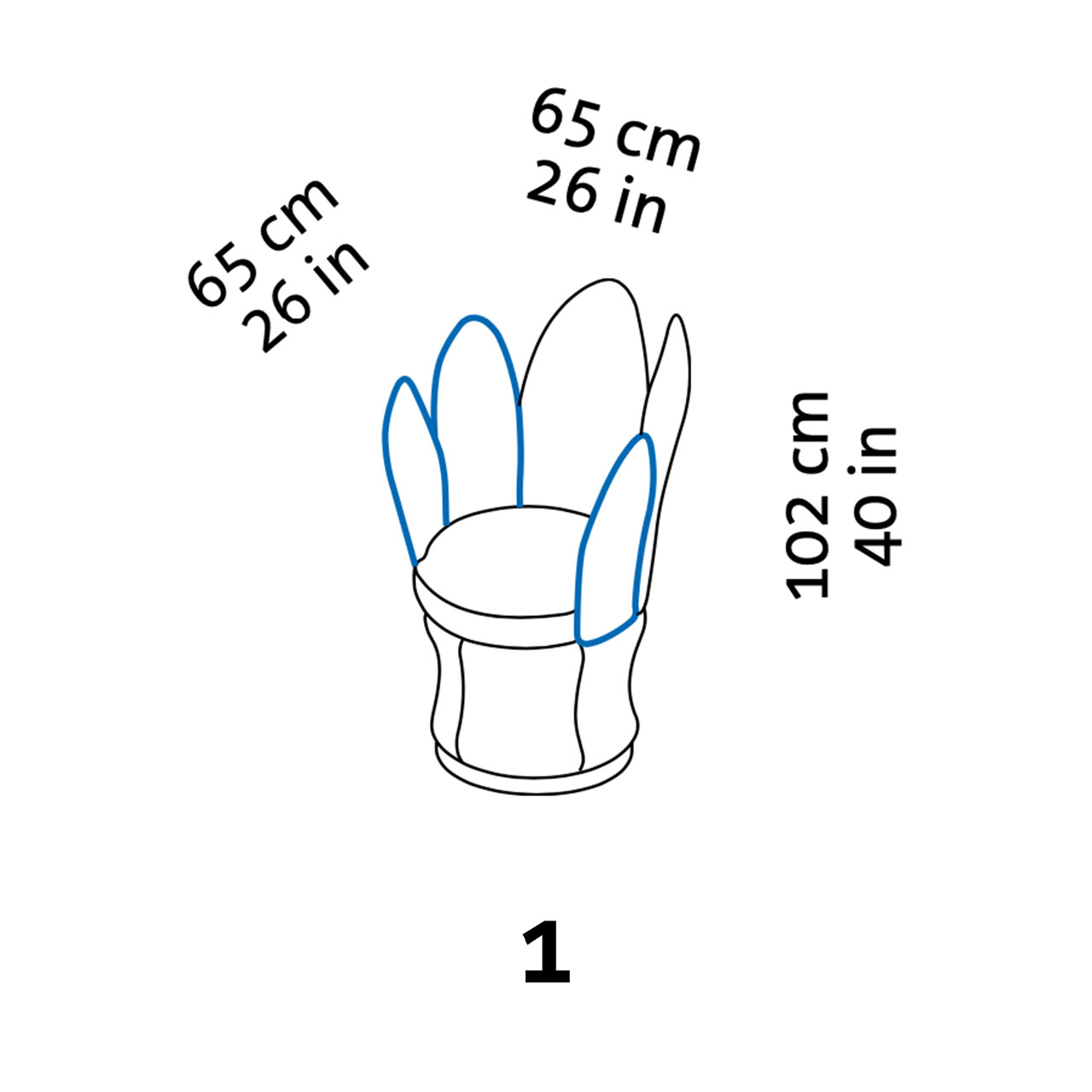 Maßzeichnung brühl lemon-blossom Sessel mit aufgestellten Rückenelementen