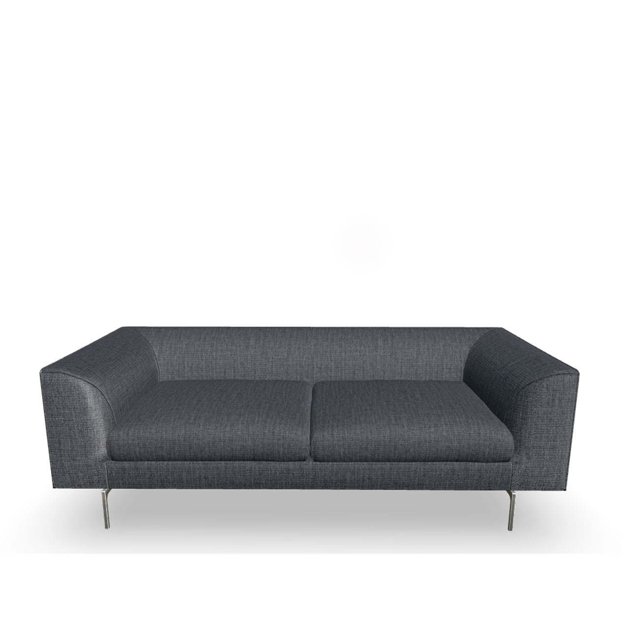 Zweisitzer-Sofa aus grauem Stoff mit chromfarbigen Einzelfüßen