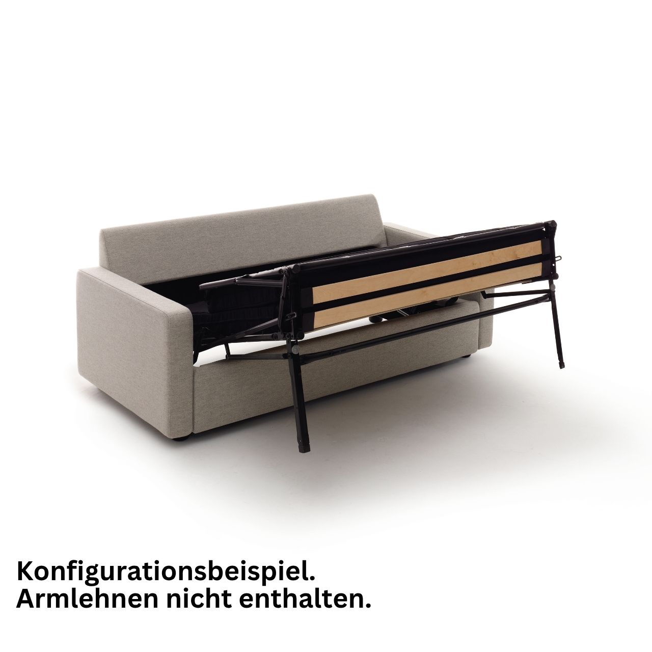 Bodennahes Schlafsofa von von COR in beigem Stoff. Die Liegefläche ist halb ausgezogen.