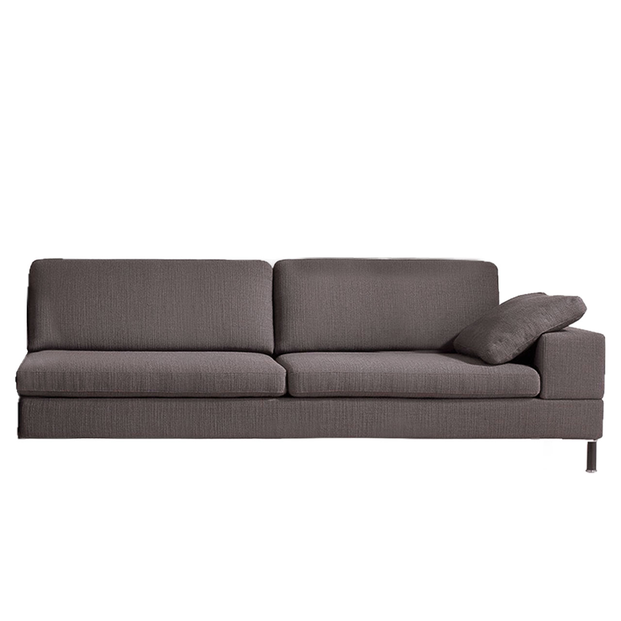 Graues Anstellsofa mit Armlehne rechts.