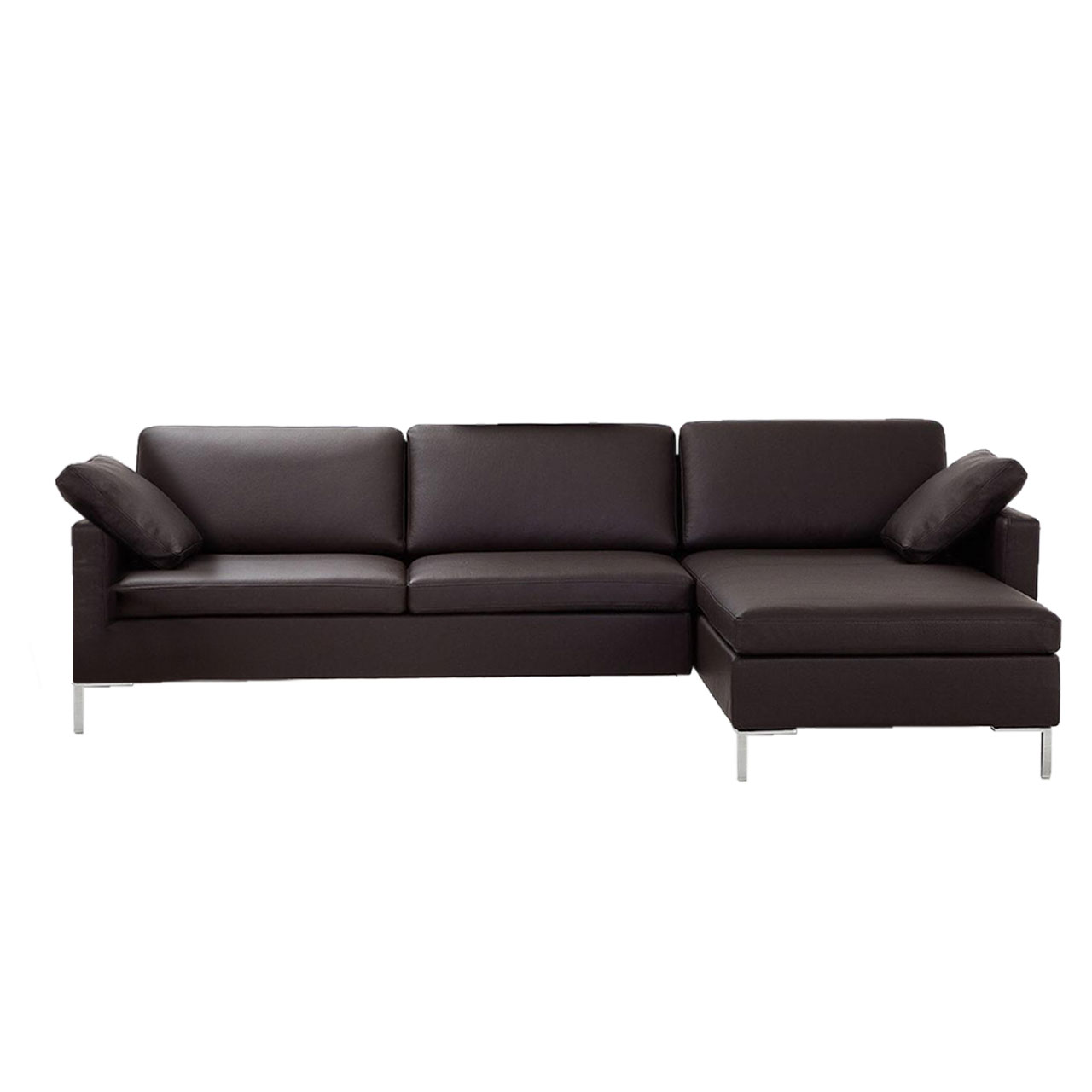 Dunkelbraune Eckgarnitur mit Longchair rechts.