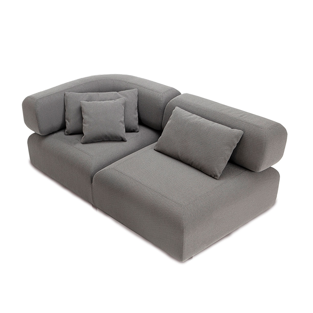 Graues Openend mit langer umschließender Armlehne auf der linken Seite.