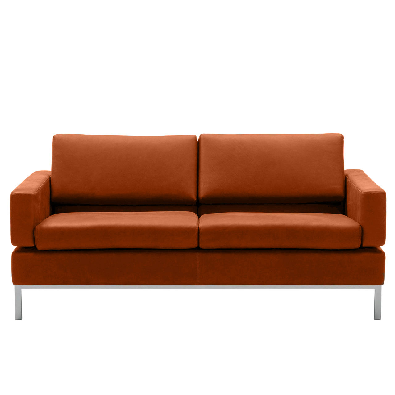 Braunes Ledersofa mit Untergestell in chrom glänzend. 