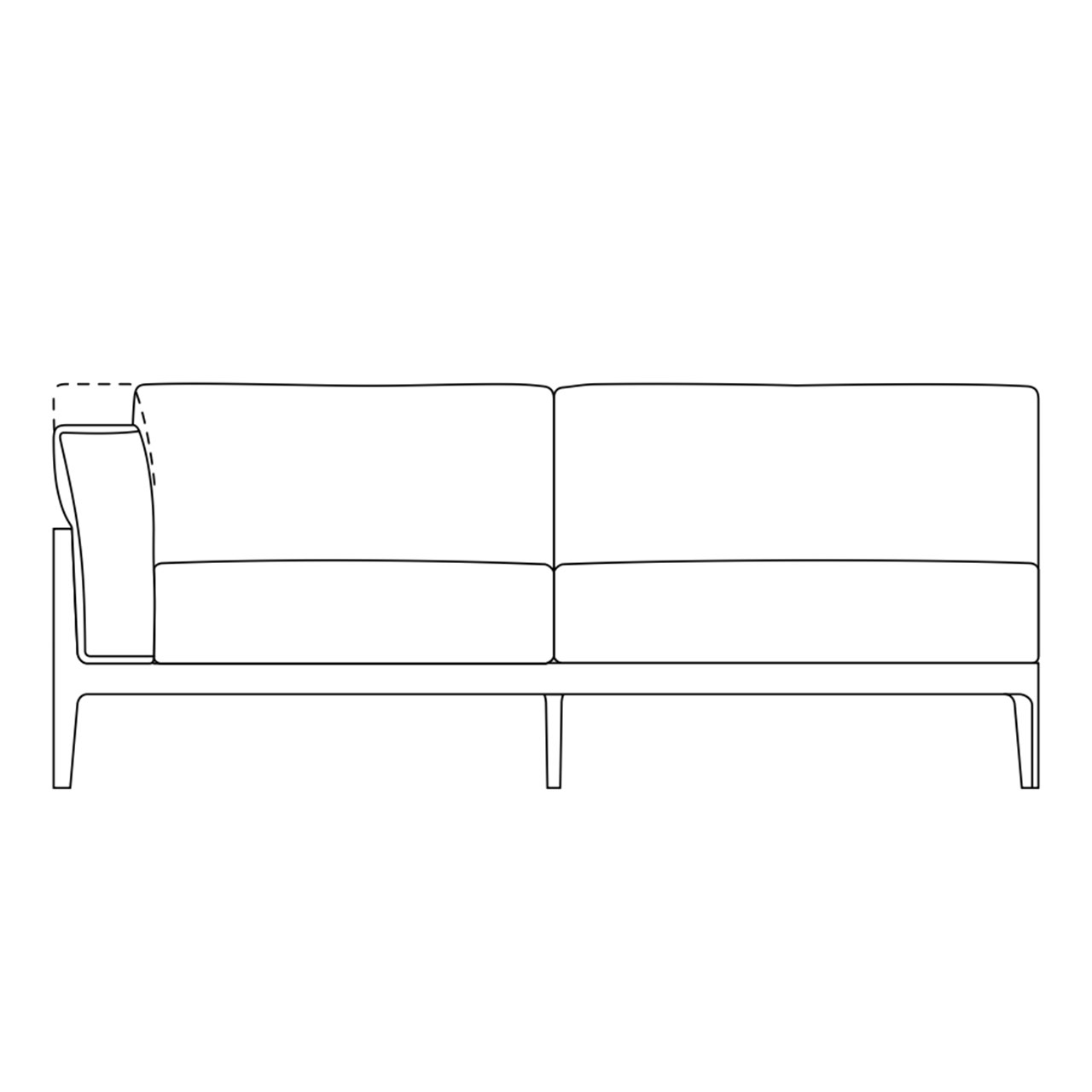 Skizze des Elementes 190 cm mit Armlehne links