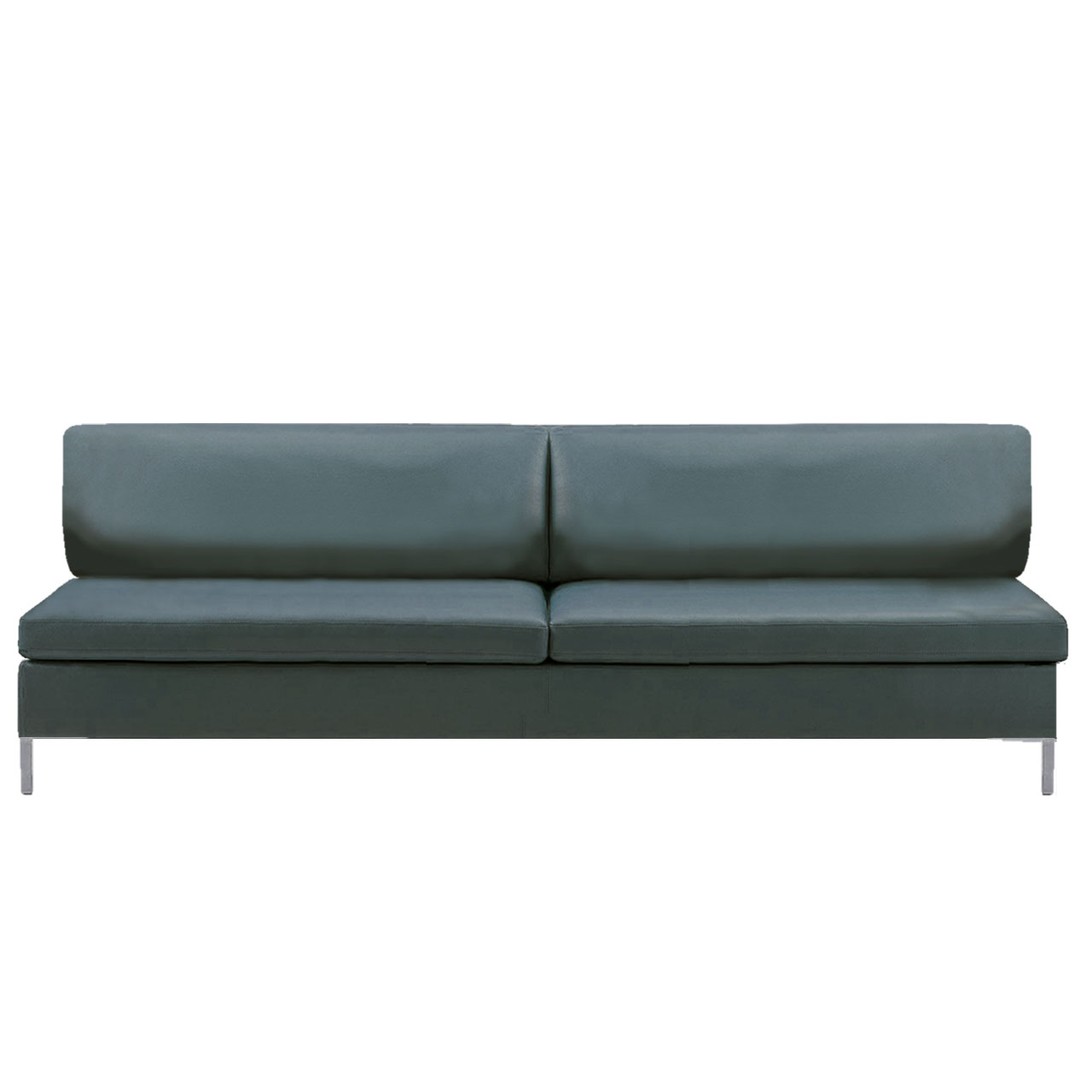 Zwischenelement in dunkelgrünem Leder mit 2 Sitzplätzen.