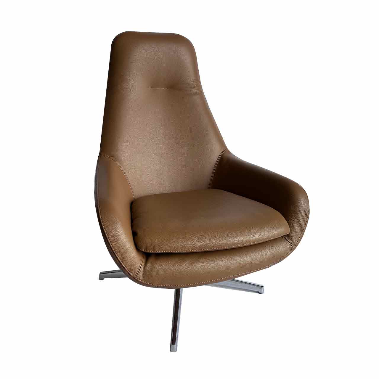 Brauner Ledersessel mit hoher Lehne und Alufüßen