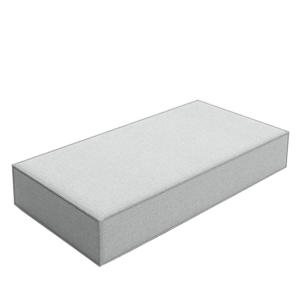 Rechteckiges Sitzelement aus hellgrauem Stoff.