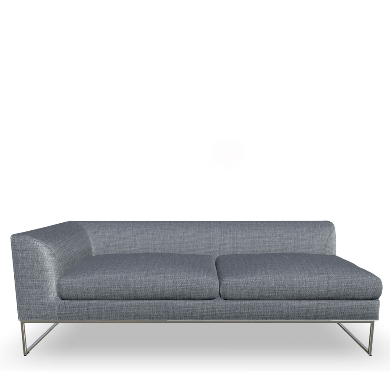 190 cm breites Sofaelement mit Armlehne links auf Kufen mit grauem Stoffbezug