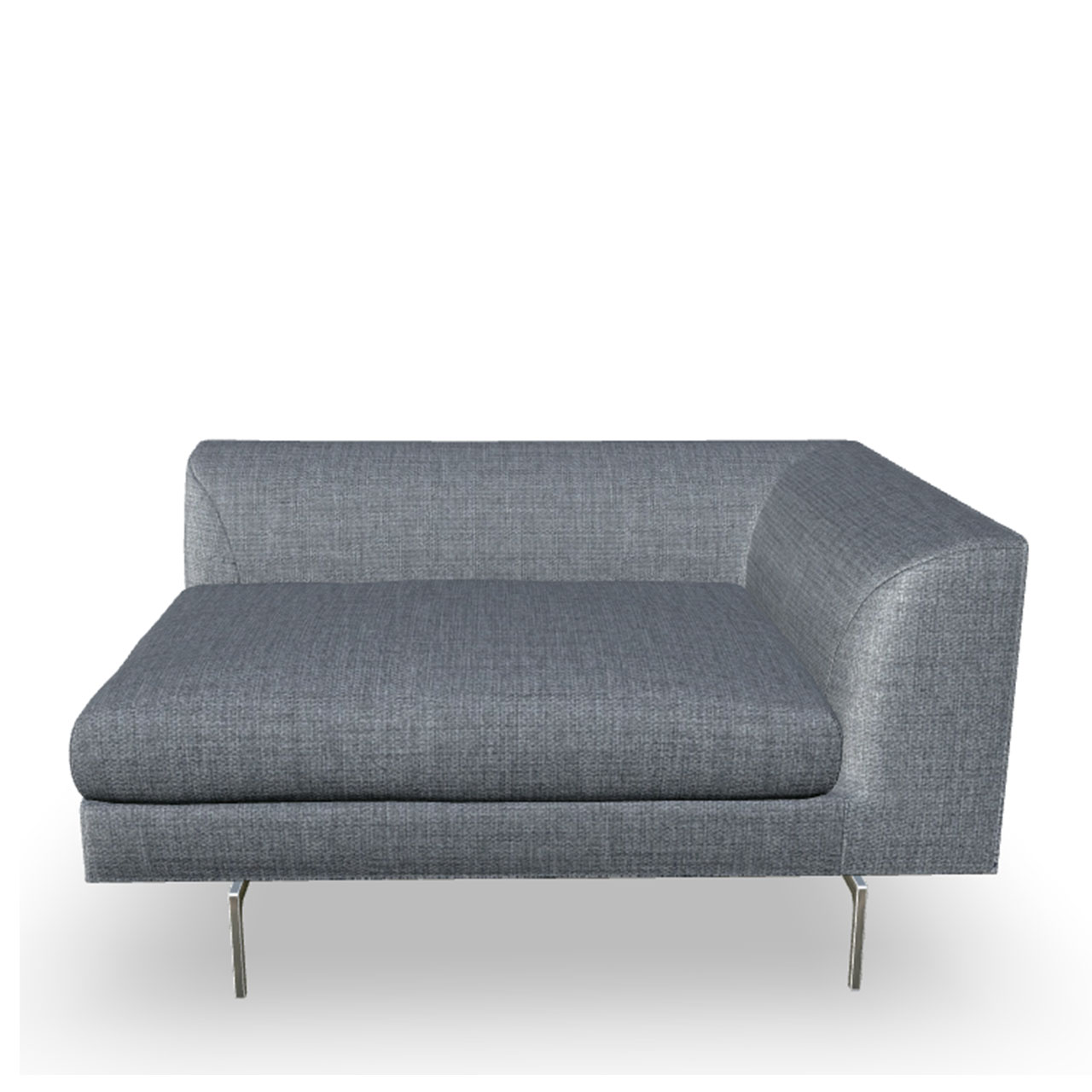 120 cm breites Sofaelement mit Armlehne rechts auf Einzelfüßen mit grauem Stoffbezug