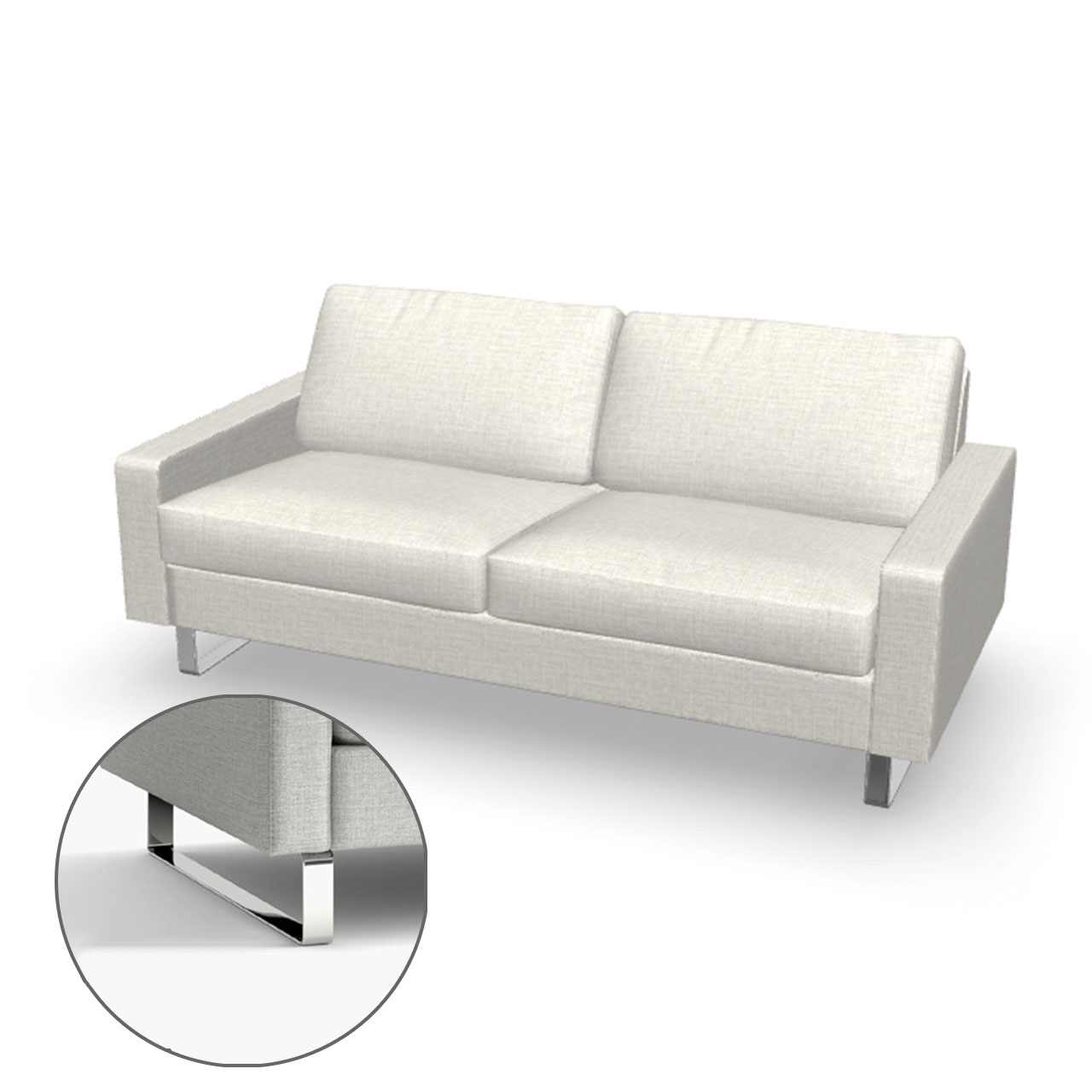 Generiertes 3D-Bild des Sofas COR Conseta mit Edelstahl-Kufen.