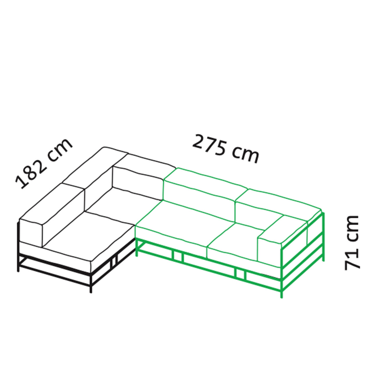Maßzeichnung brühl easy pieces Garnitur L-Form