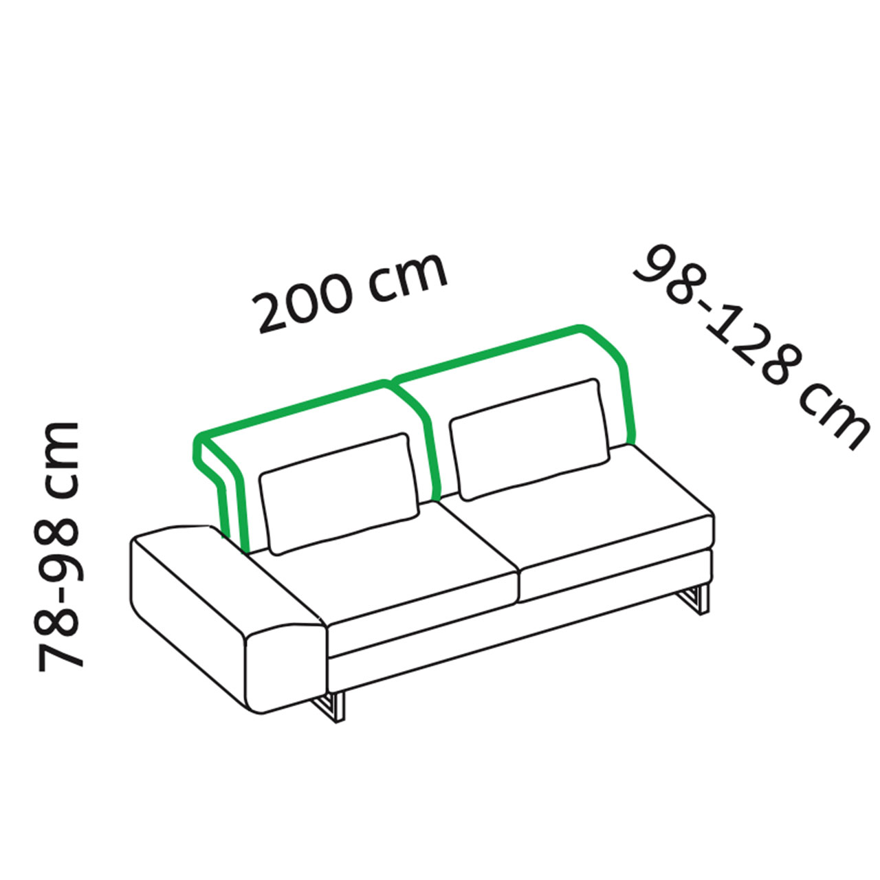 Maßzeichnung brühl embrace Anstellsofa