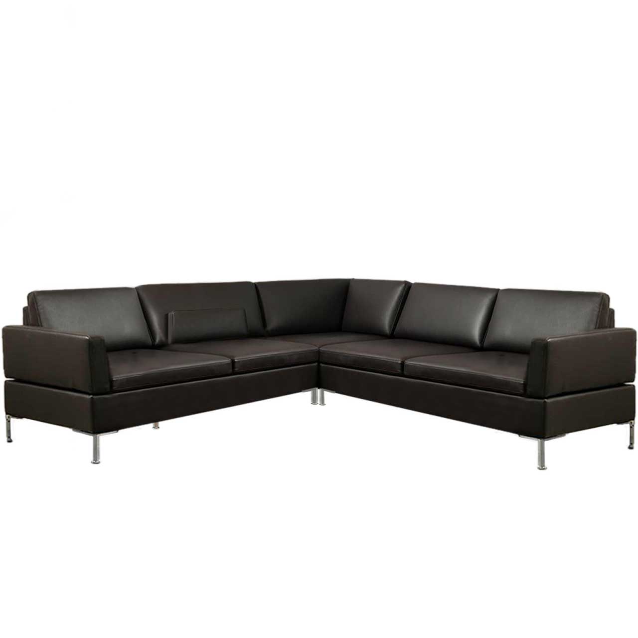 Schwarze Eckgarnitur mit Eckelement und zwei gleich langen Anstellsofas.