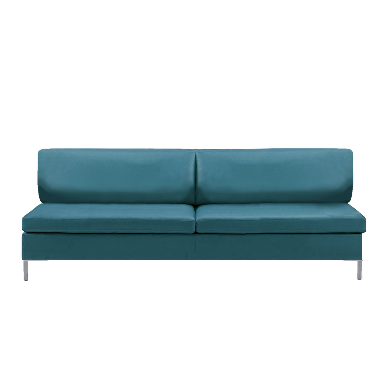 Zwischenelement in türkisem Leder mit 2 Sitzplätzen.