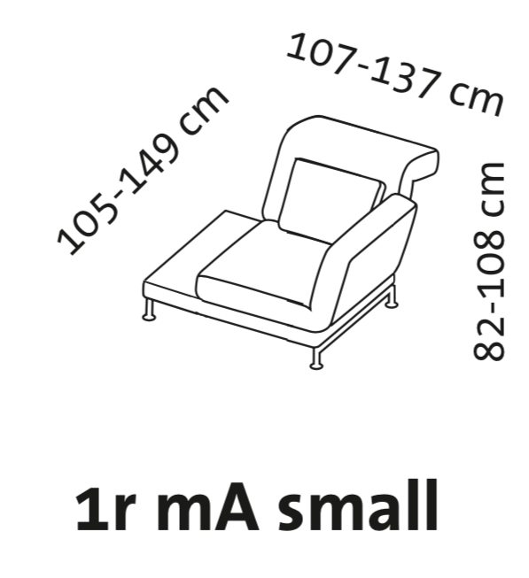 Maßzeichnung brühl moule small Drehsessel Armlehne rechts