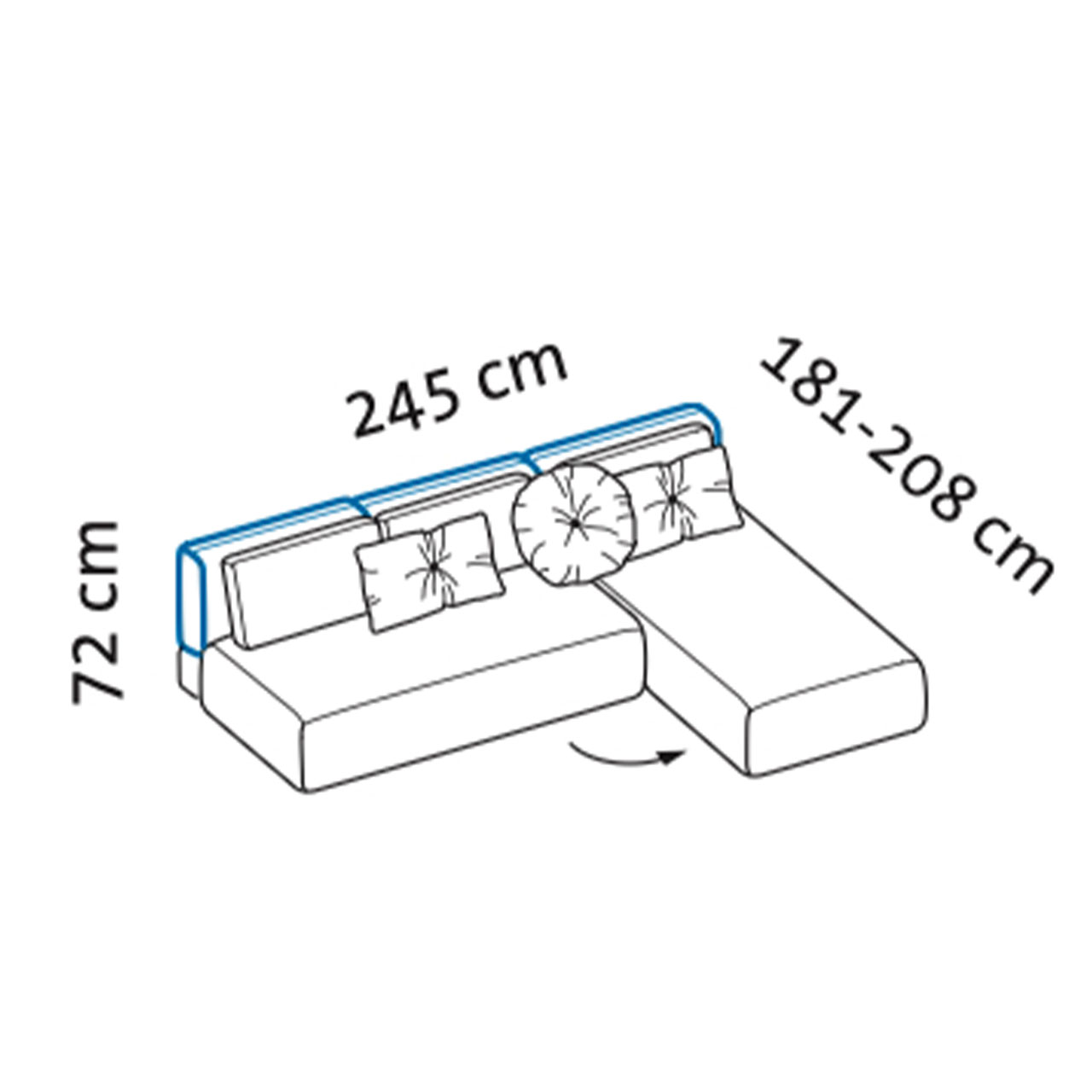 Maßzeichnung brühl piano Ecksofa