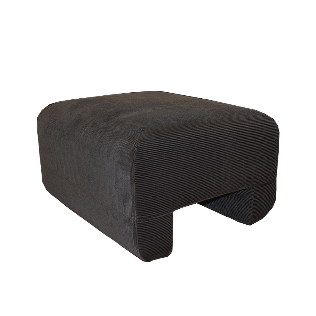 Dunklebrauner Hocker, komplett stoffbezogen.