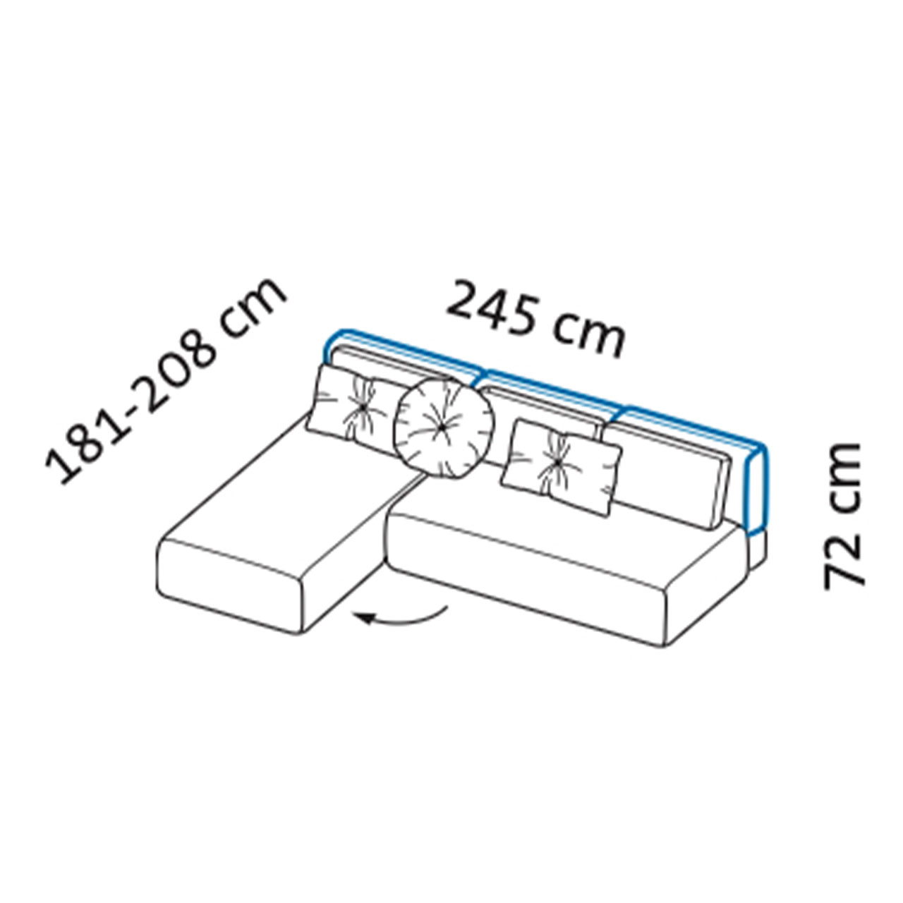 Maßzeichnung brühl piano Ecksofa