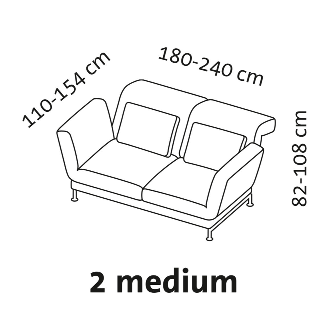 Maßzeichnung brühl moule medium Sofa 2-Sitzer