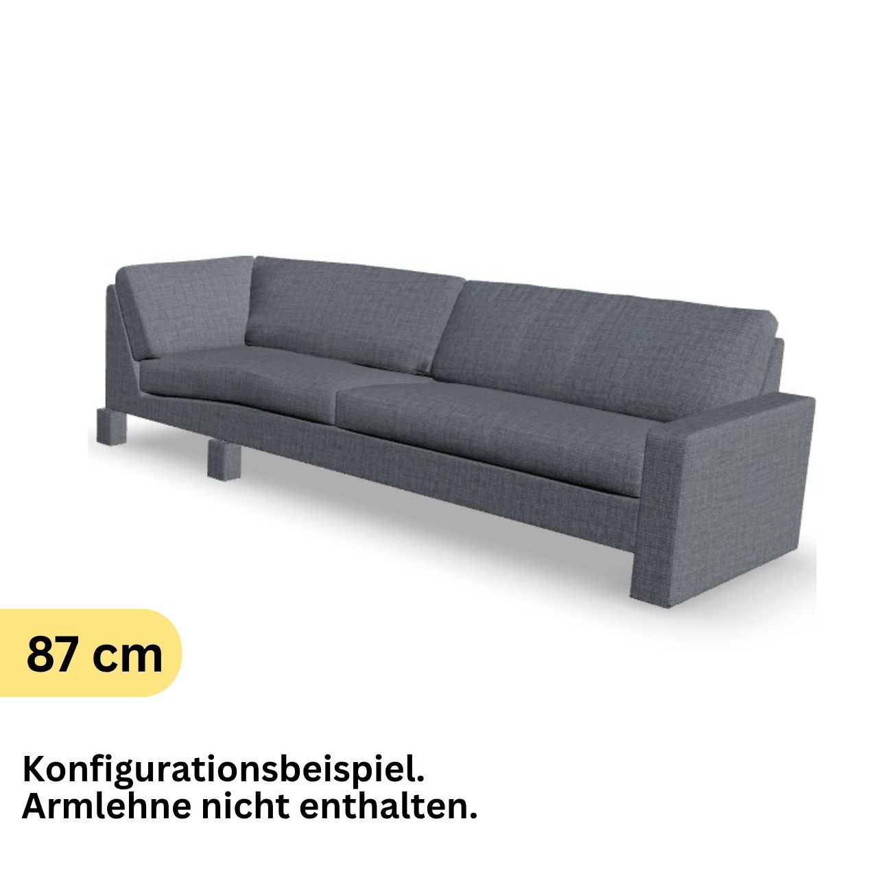 Eckabschlusselement mit Ecke links in grauem Stoff.
