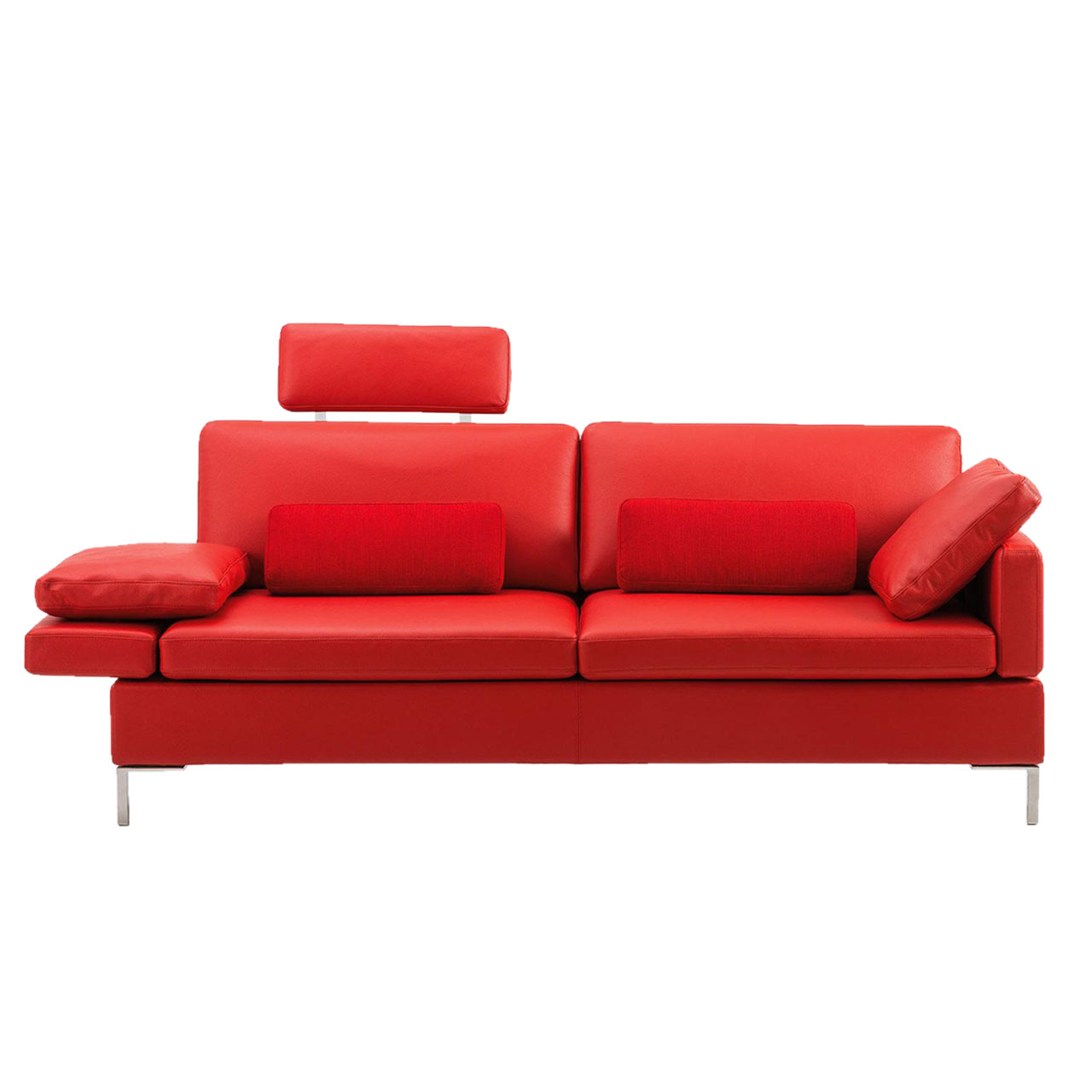 Rotes Sofa mit zwei Sitzplätzen.