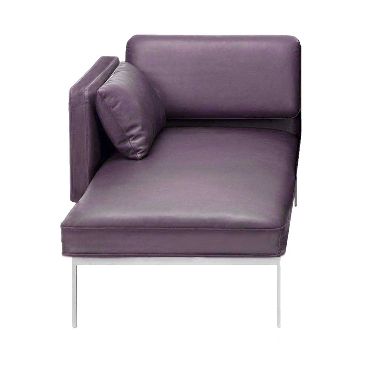Longchair in violettem Leder mit Armlehne links der Serie brühl roro medium spring.