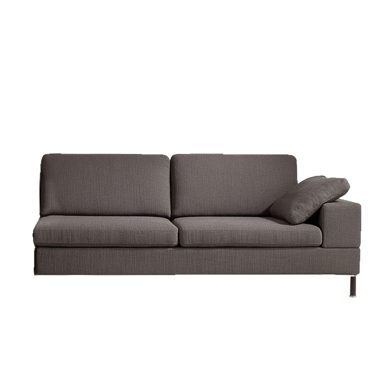 Dunkelbraunes Anstellsofa mit Armlehne rechts.
