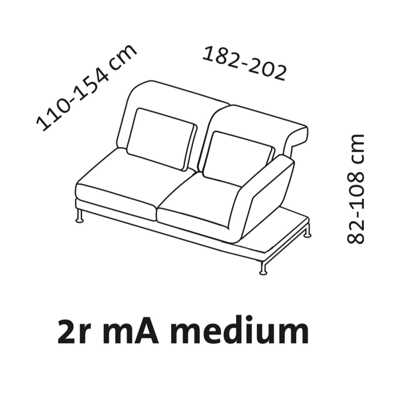 Maßzeichnung brühl moule medium Anstellsofa 2-Sitzer mit Ablage