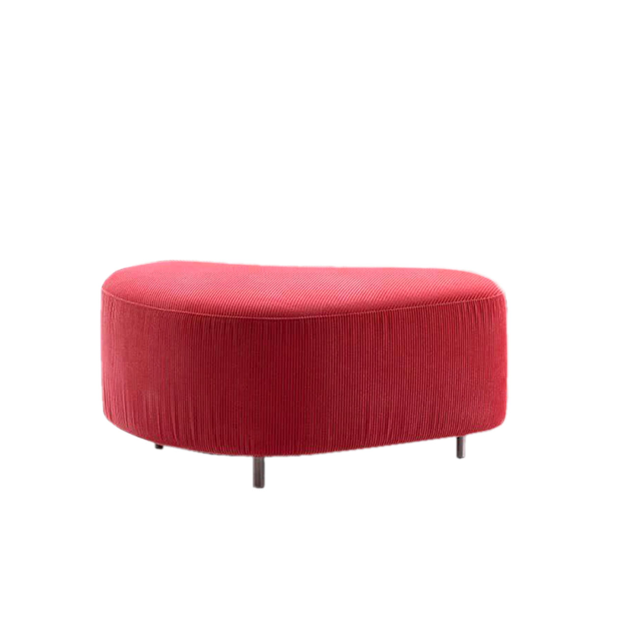 Halbmondförmiger, roter Hocker.
