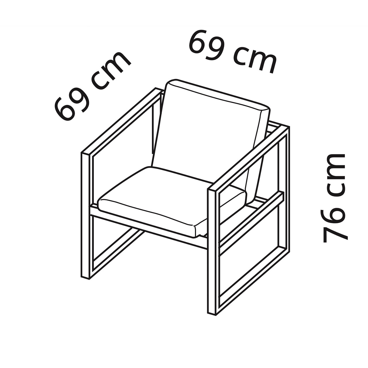 Maßzeichnung für den Sessel grace 68104.
