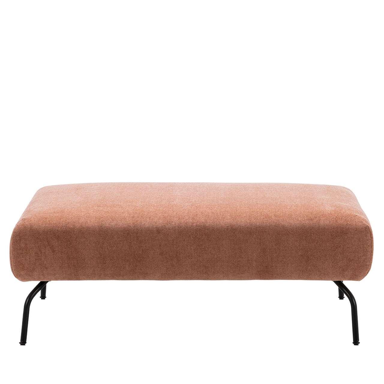 Bank der Serie brühl magnolia mit schwarzen Metallfüßen und einer rechteckigen Sitzfläche mit rotbraunem Stoff bezogen.