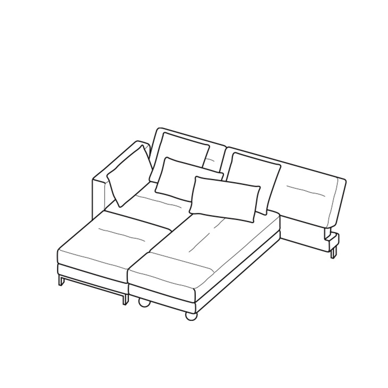 Maßzeichnung brühl four-two soft Eckgarnitur, umgeschwenkt zur Liegefläche 