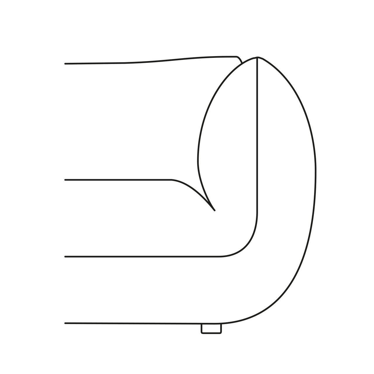 Skizze: Armlehne gleichhoch wie Rückenlehne