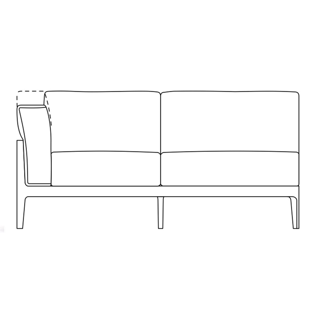 Skizze des Elementes 160 cm mit Armlehne links