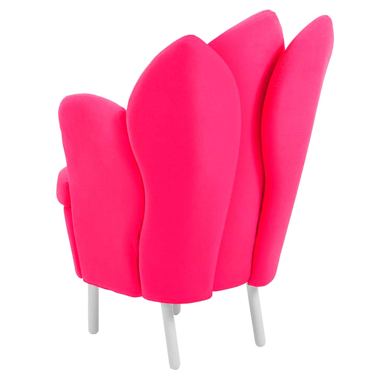 Pinker Sessel, Rückenansicht mit floraler Rückenlehne.