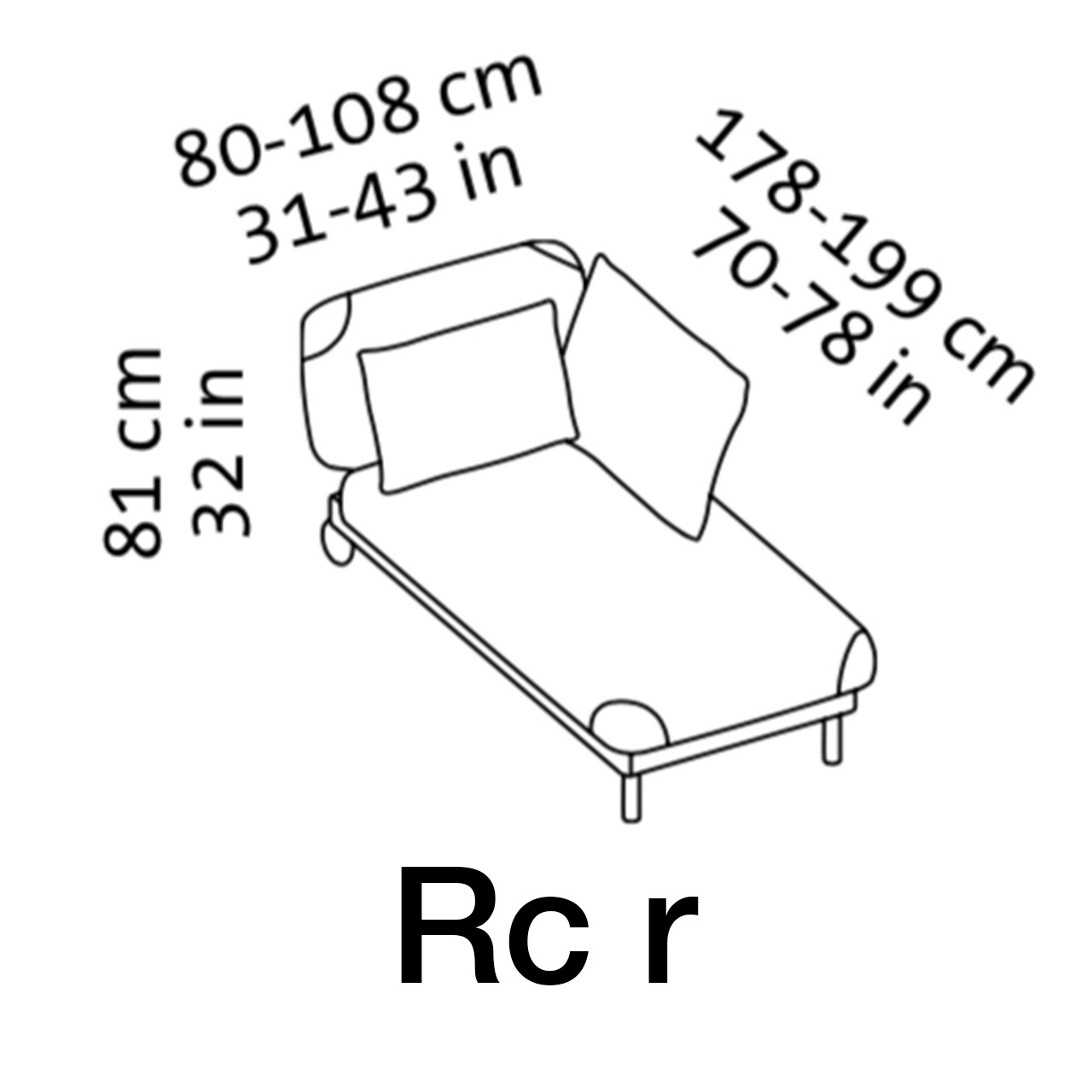 Maßzeichnung brühl tam Recamiere Armlehne rechts