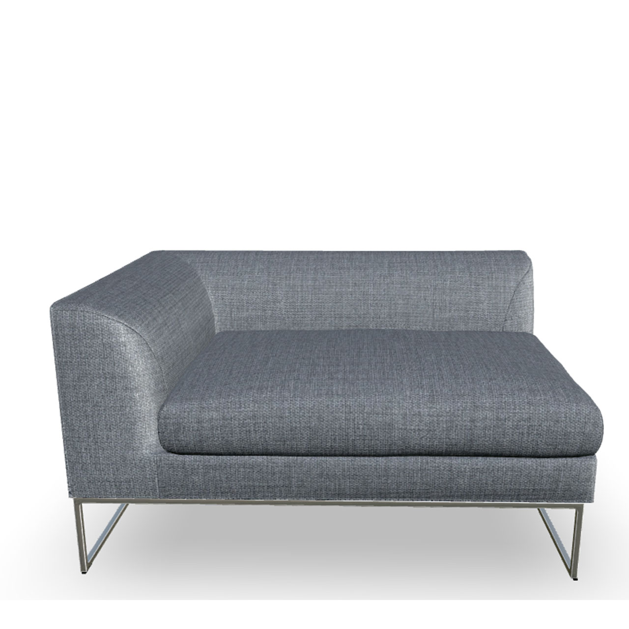 120 cm breites Sofaelement mit Armlehne links auf Kufen mit grauem Stoffbezug