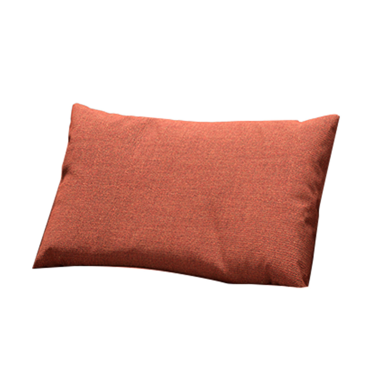 Rechteckiges Kissen mit rötlichem Stofbezug