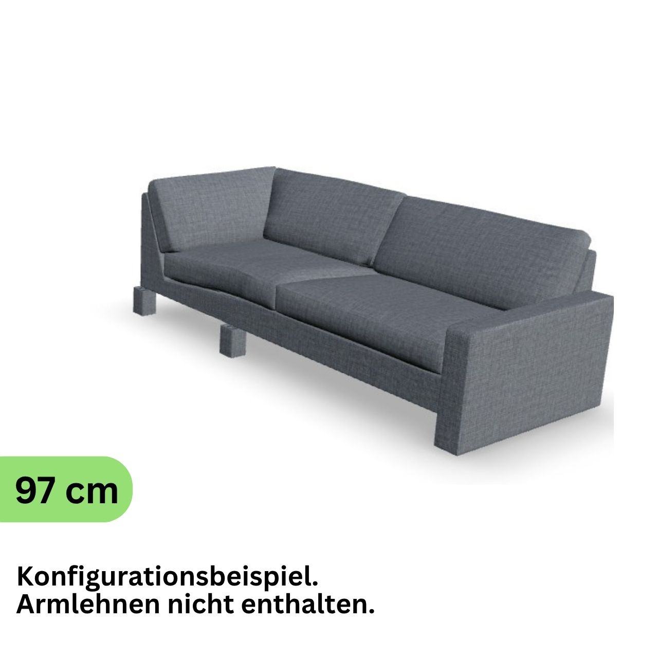 Eckabschlusselement mit Ecke links in grauem Stoff.
