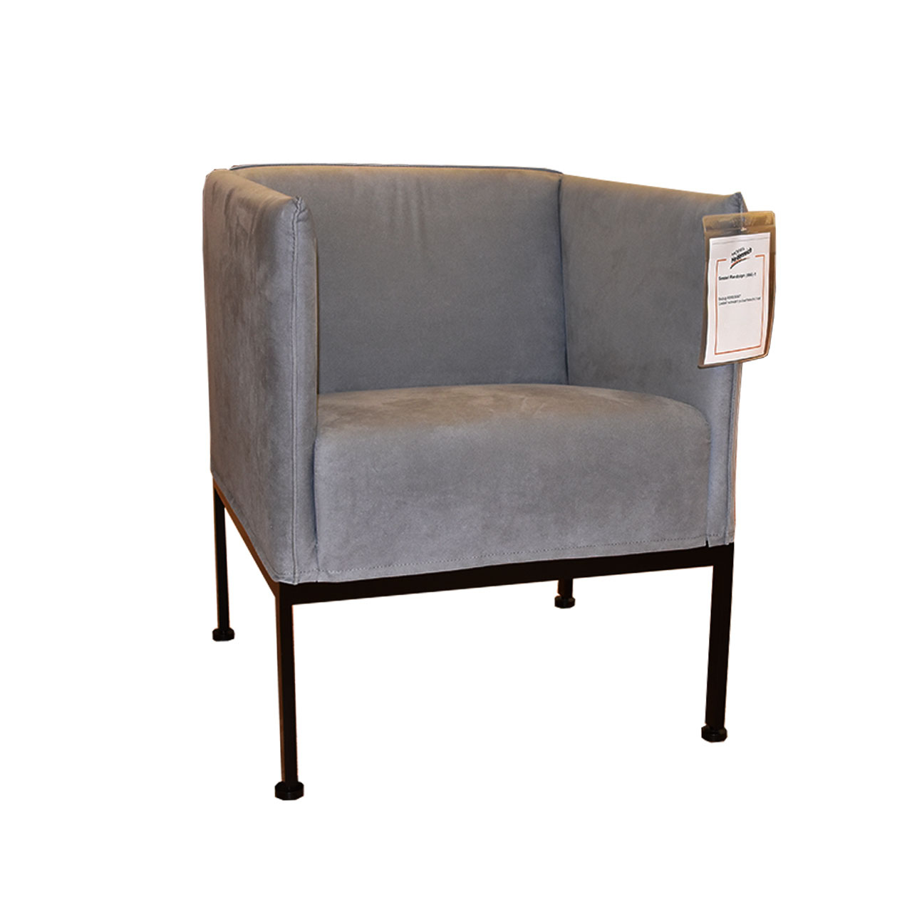 Sessel in grauem Mikrofaser-Stoff. Das Untergestell ist schwarz.