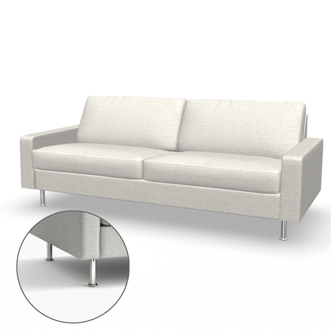 Generiertes 3D-Bild des Sofas COR Conseta mit Edelstahl-Tellerfüßen.