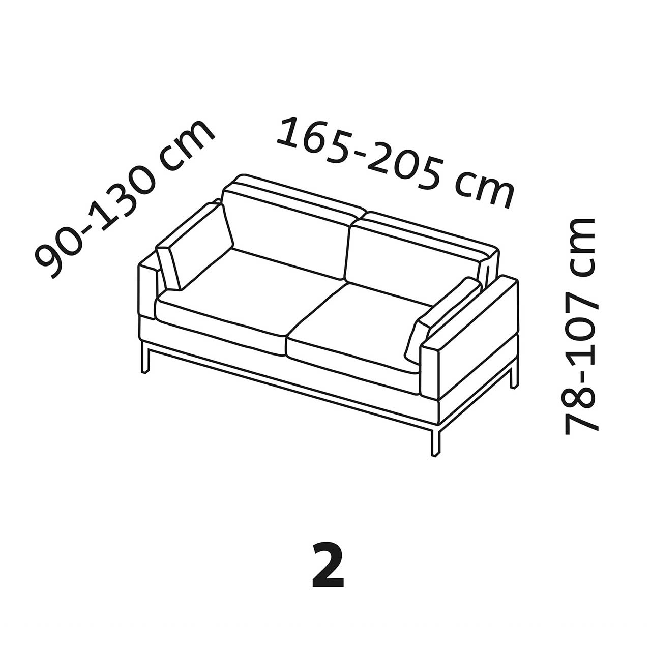 Maßzeichnung brühl tomo soft  Sofa 2-Sitzer