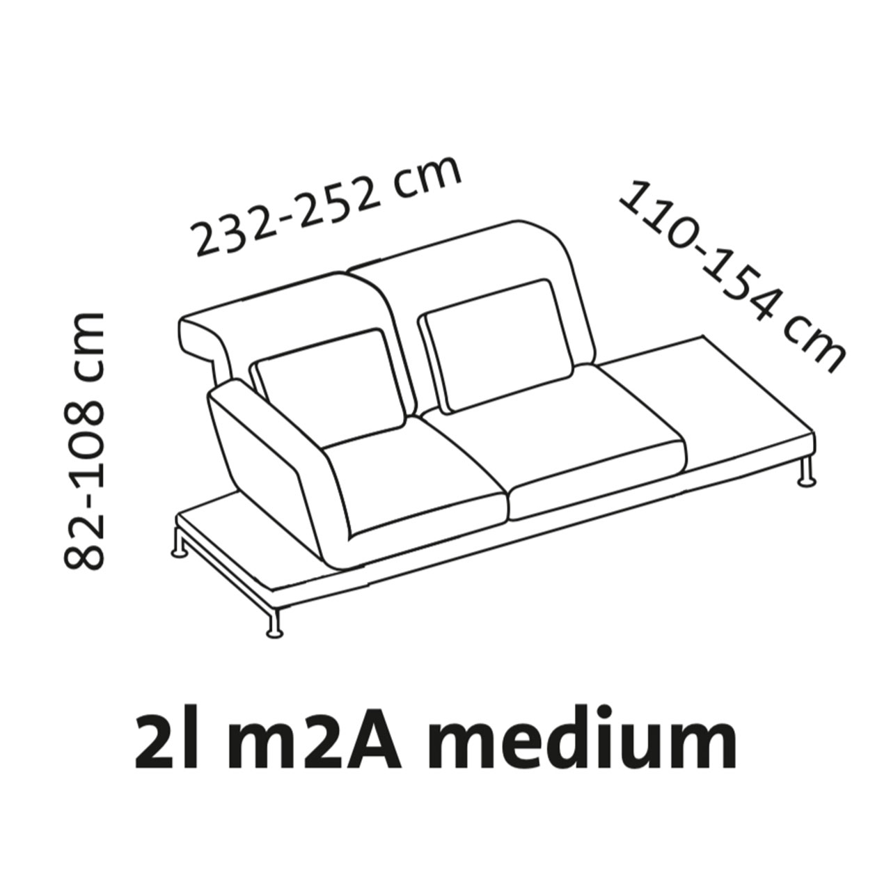 Maßzeichnung brühl moule medium Anstellsofa 2-Sitzer mit Ablage