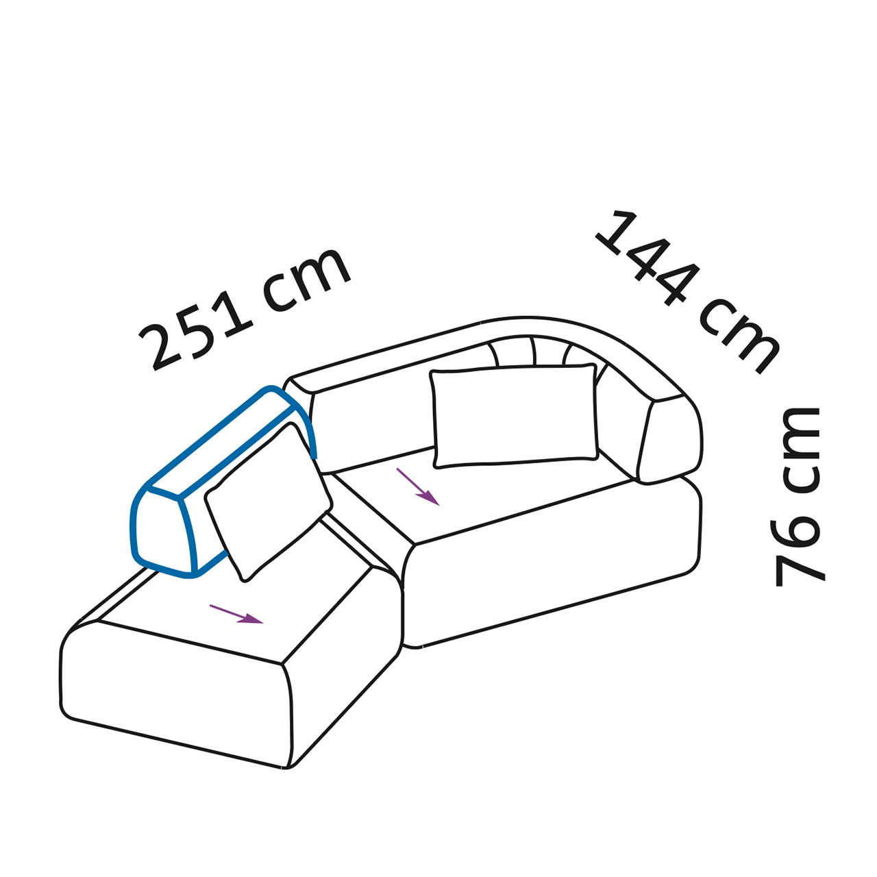 Maßzeichnung für die all together Ecklösung 73676+73655.