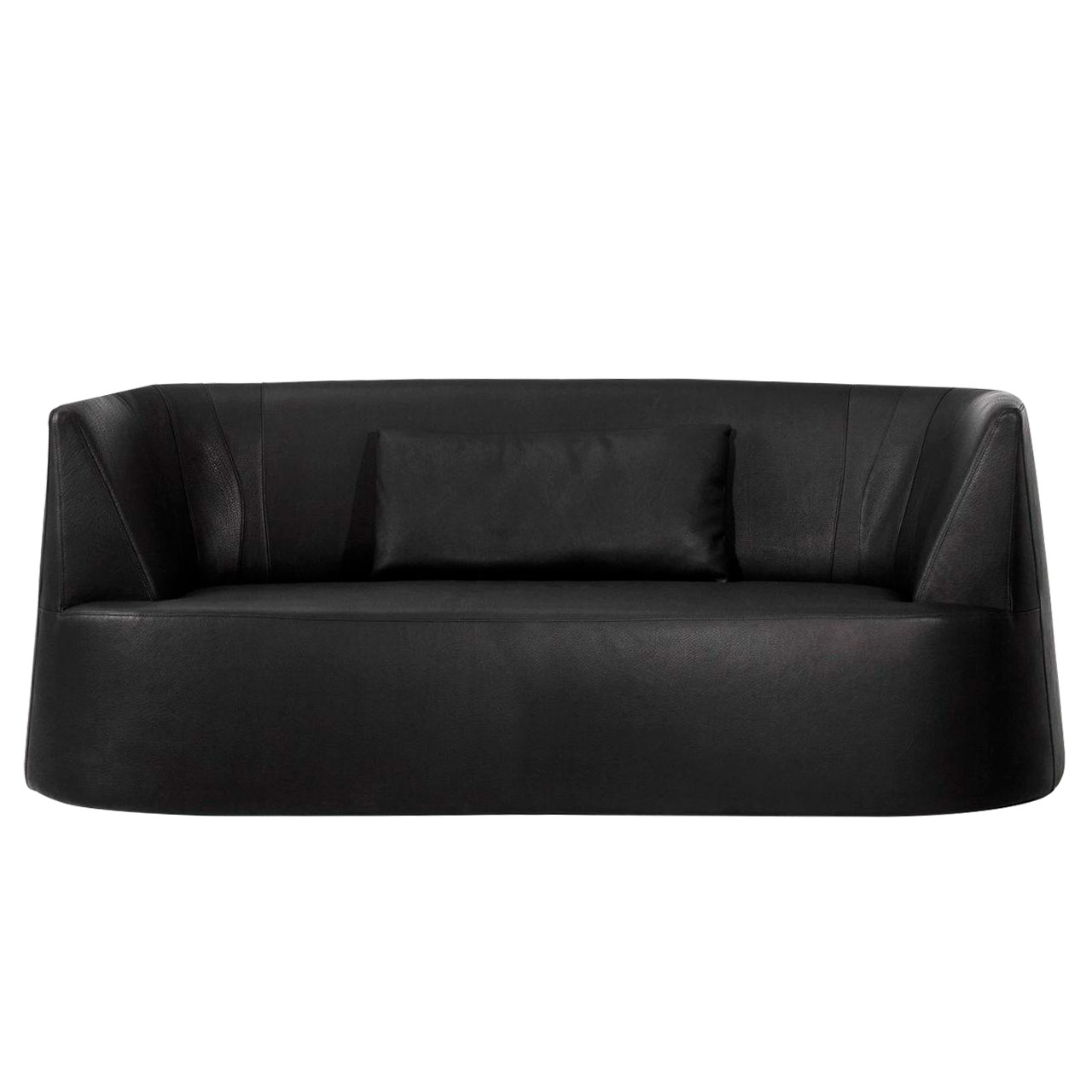 Schwarzes Ledersofa.