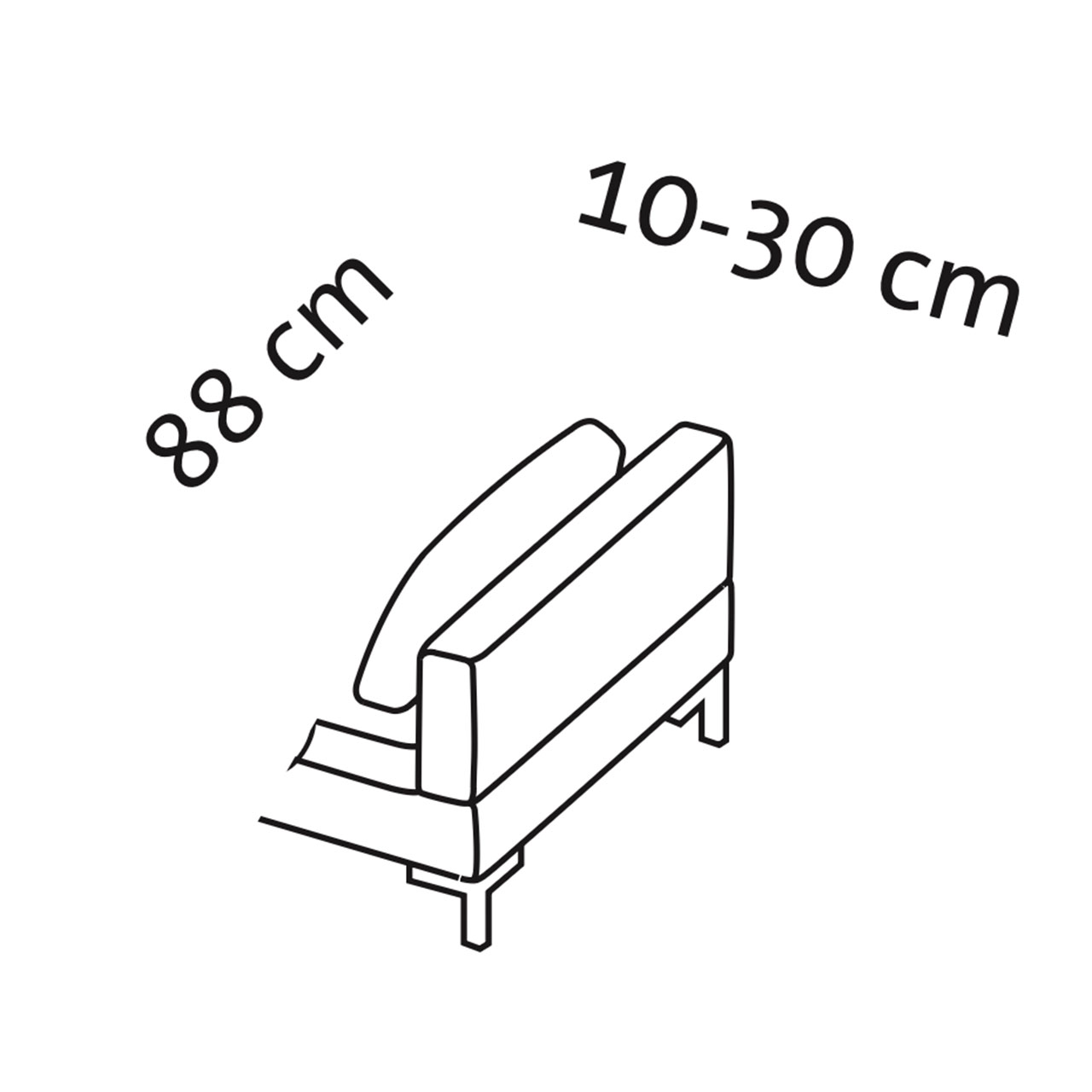 Maßzeichnung system Seitenteil mit Armlehnkissen 55 cm